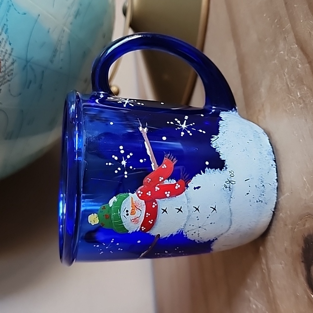 Vintage hand painted snowman mug Arcoroc France